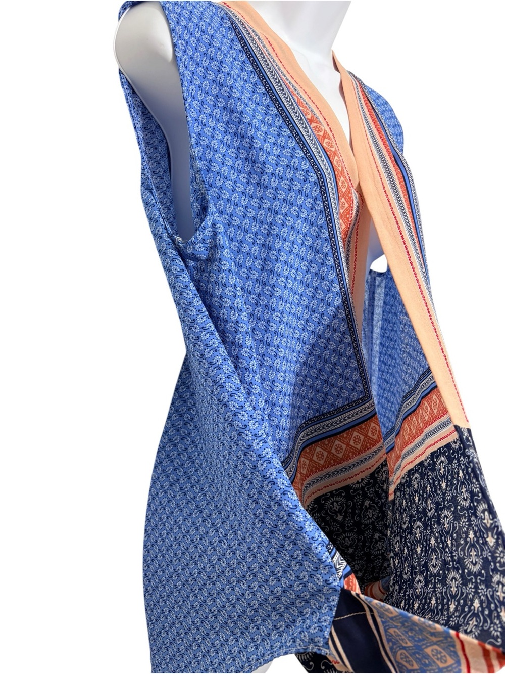 Liz Claiborne Snap Wrap Asymmetric Boho Sleeveless Top Vibrant Patchwork SzL - Picture 5 of 12